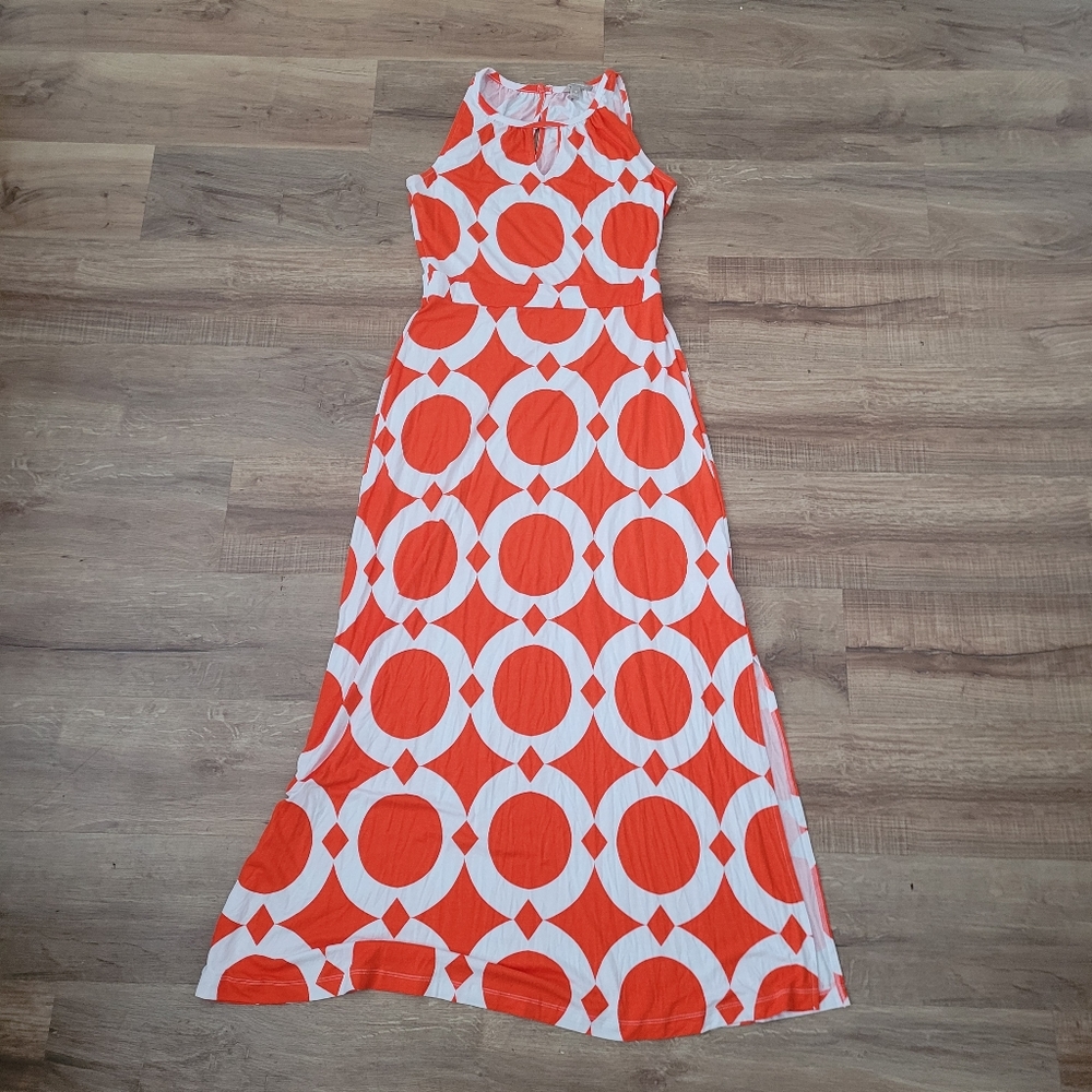 Banana Republic Orange and White Halter Maxi Dress Size Medium
